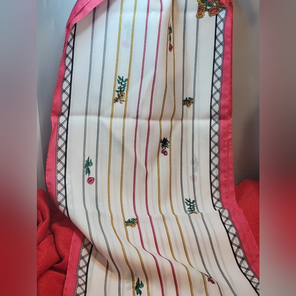 VINTAGE 60s Floral Striped Scarf 100% Polyester/ Made in Italy Garden Design - Picture 7 of 11